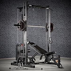 ATX® Máquina de musculación - Multipress tipo smith 30mm - con estación de poleas con placas de peso