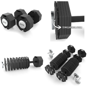 ATX® Octa-Dumbbells-Set XL - Juego de mancuernas 2 x 36kg + barra SZ + rack de almacenamiento
