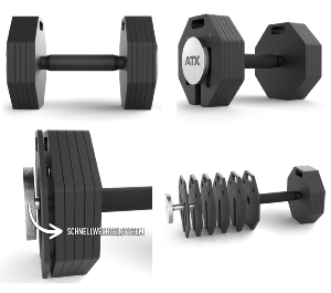 ATX® Octa-Dumbbells 2 x 24 kg - Mancuernas octagonales ajustables - soporte de almacenamiento incluido